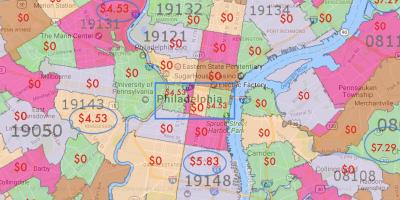 Philadelphia en de omliggende gebieden kaart