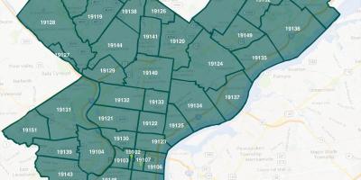 Kaart van Philadelphia buurten en postcodes