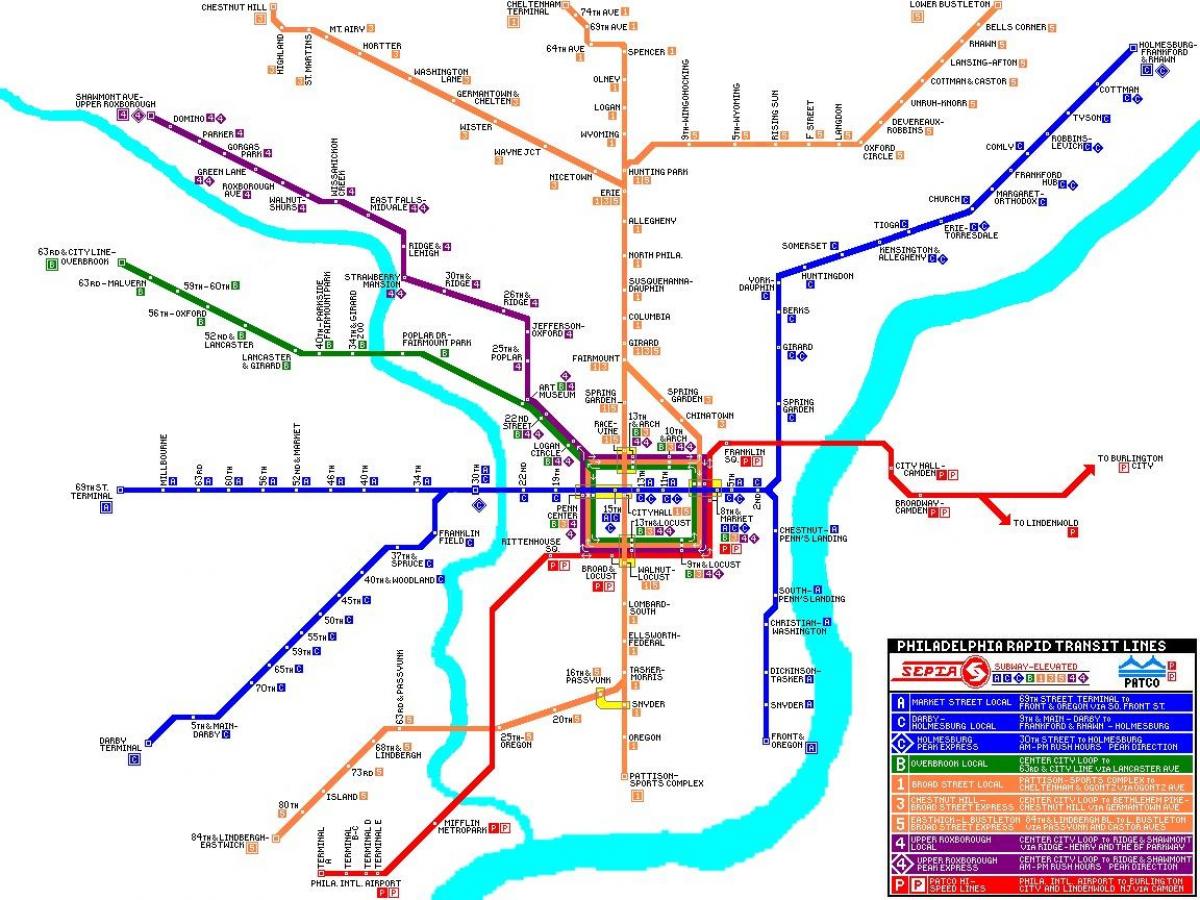Philadelphia mass transit system kaart