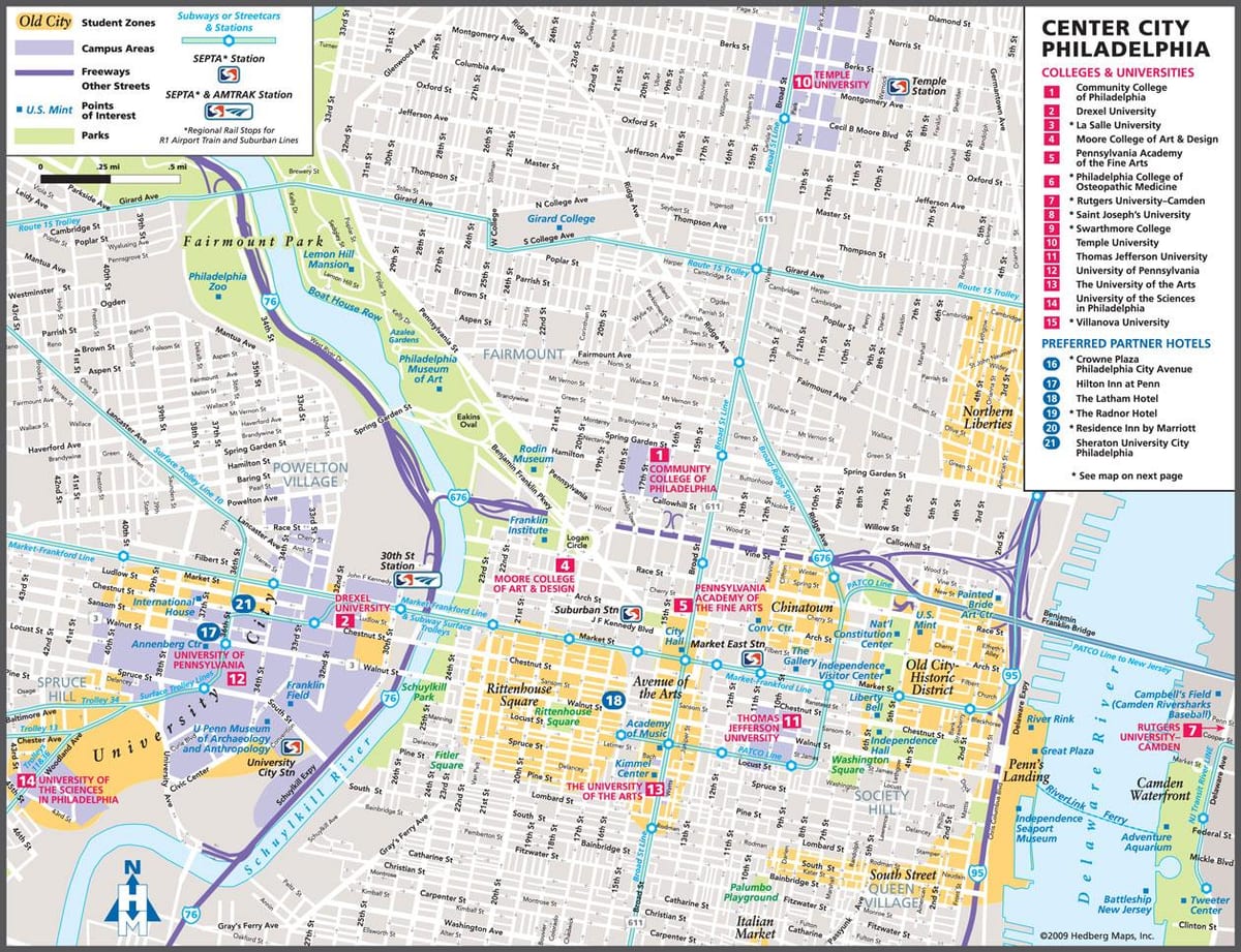 Philadelphia op een kaart